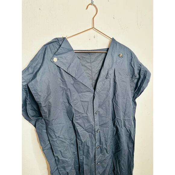 Plan C Dark Blue 100% Cotton Square Neck Button Up Back A-Line Dress Size 44 - Picture 7 of 14